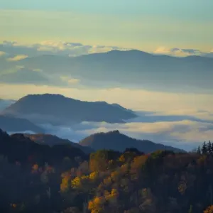 Mist in the valleys at sunrise at Clingmans Dome, Great Smoky Mountains National Park