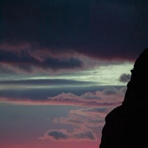 Morning glow over silhouette of mountain, Fitz Roy, National Park Los Glaciares, El Chalten