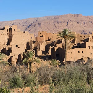 Morocco Atlas Mountains Tinghir Oasis and village with beautiful mountains and green
