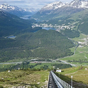 Muottas Muragl, Switzerland. Funicular to the top of Muottas Muragl near St. Moritz