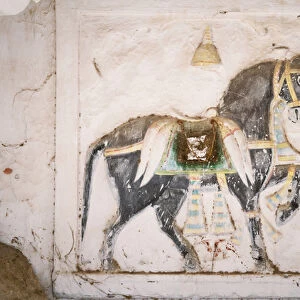 Mural of horse inside Ghanerao Castle, Ghanerao, Rajasthan, India