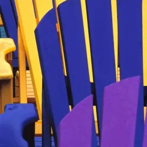 N. A. Canada, Nova Scotia, Bridgewater. Colorful adirondack chairs N. A. Canada, Nova Scotia, Bridgewater. Colorful adirondack chairs