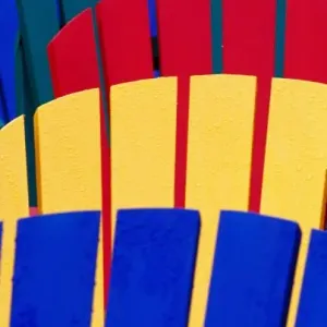 N. A. Canada, Nova Scotia, Bridgewater. Colorful adirondack chairs N. A. Canada, Nova Scotia, Bridgewater. Colorful adirondack chairs