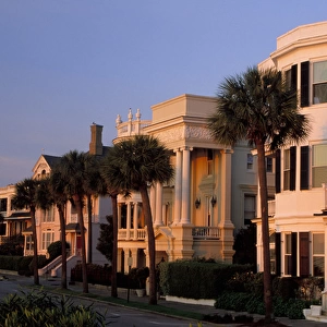 N. A. USA, South Carolina, Charleston. Early morning sunrise on colonial homes