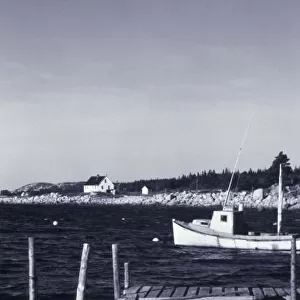 NA, Canada, Nova Scotia, Peggys Cove. Ocean inlet; black, and, white image