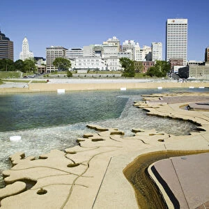 NA, USA, Tennessee, Memphis, Mud Island Park, Fountains and River Map