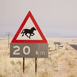 Namibia, Aus. Wild horse warning sign
