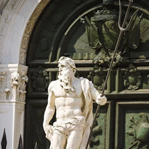 Neptune statue at the entrance to the Arsenal, Venice, Veneto, Italy