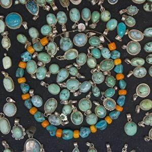 New Mexico, Madrid. Turquoise and silver jewelry Madrid, New Mexico