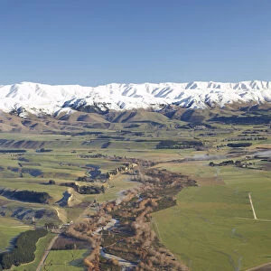 New Zealand, South Canterbury, Pareora River, Cannington, and Snow on The Hunters