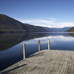 New Zealand, South Island, Tasman District, Nelson Lakes National Park, Jetty, Lake