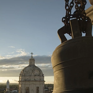 Nicaragua, Granada. Giant bell in bell tower of Iglesia La Merced (La Merced Church)