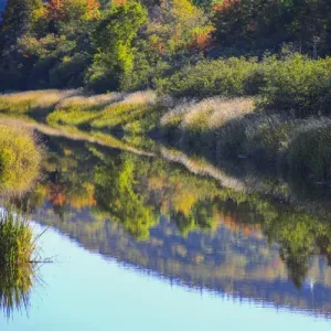 North America, Canada, Nova Scotia, Cape Breton, Cabot Trail, Margaree river reflections