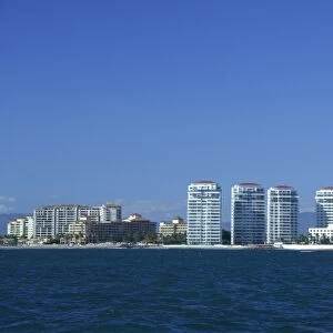 North America, Mexico, State of Jalisco, Puerto Vallarta. Hotel lined coastline