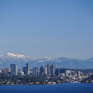 North America, United States, Washington, Bellevue. Bellevue skyline from Lake Washington