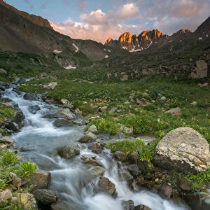 North America, USA, Colorado, American Basin, Rocky Mountain Sunset in American Basin with stream
