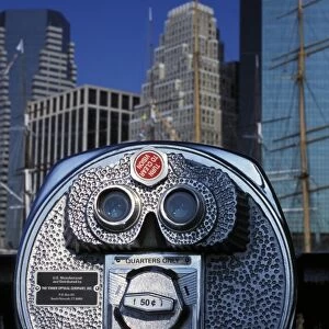 North America, USA, New York, New York City. Coin operated binoculars at South Street