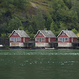 Norway, Flam (aka Flaam). Typical Norwegian boat houses
