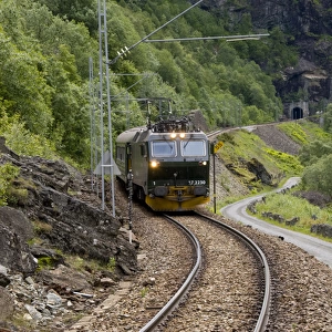 Norway, Flam. Flam Railway (aka Flamsbana) scenic electric tourist train, Blomheller