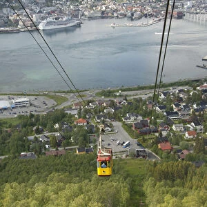 Norway, Tromso. Mt. Storsteinen cable car. Harbor view with Princess cruise ship