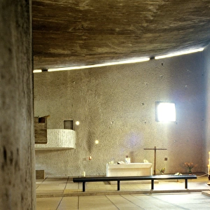 Notre Dame de Haut by Le Corbusier. Ronchamp, Interior view. Haute-Saone, Franche-Comte