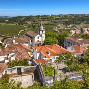 Obidos Castle and Church Print, 11th Century Portugal Obidos Castle and Church Print, 11th Century Portugal