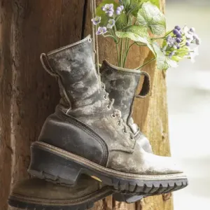 Old boots used a decoration, Pagosa Springs, Colorado, United States Old boots used a decoration, Pagosa Springs, Colorado, United States