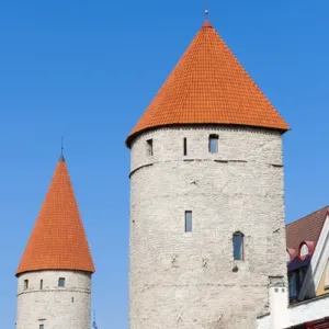 The old city walls of the Old Town of Tallinn, UNESCO World Heritage Site, Estonia