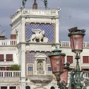 Old Lamppost and Clock Tower Print, Venice Italy Old Lamppost and Clock Tower Print, Venice Italy