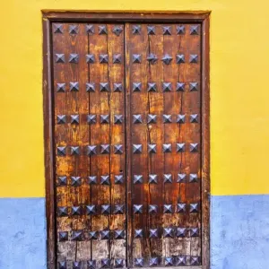 Old Wooden Door Walking Street Evening Carrera Del Darro Albaicin Granada Andalusia Spain Old Wooden Door Walking Street Evening Carrera Del Darro Albaicin Granada Andalusia Spain