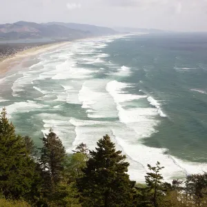 OR, Oregon Coast, Neahkahnie Beach and Manzanita and beach from viewpoint