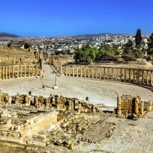 Oval Plaza 160 Ionic Columns Ancient Roman City Jerash Jordan