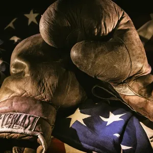 Vintage Boxing Gloves on a Painted Flag Print Vintage Boxing Gloves on a Painted Flag Print