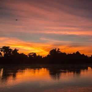 Pantanal, Mato Grosso, Brazil. Colorful sunrise on the Cuiaba river