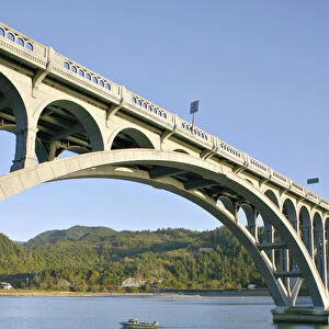 Patterson Memorial Bridge highway 101 over Rogue River on coast at Gold Beach Oregon