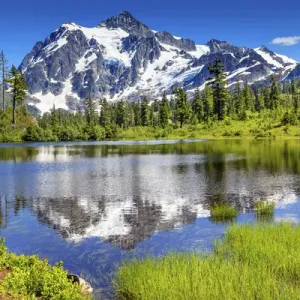 Picture Lake Evergreens Mount Shuksan Mount Baker Highway Snow Mountain Trees Washington Picture Lake Evergreens Mount Shuksan Mount Baker Highway Snow Mountain Trees Washington