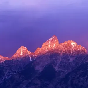 Pink light at dawn on the Grand Teton, Grand Teton National Park, Wyoming, USA Pink light at dawn on the Grand Teton, Grand Teton National Park, Wyoming, USA