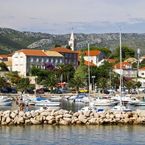 The pleasure boat harbour and the village. Orebic town, holiday resort on the south