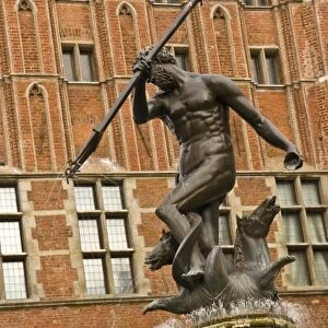 Poland, Gdansk. Neptune Fountain in front of Artus Court