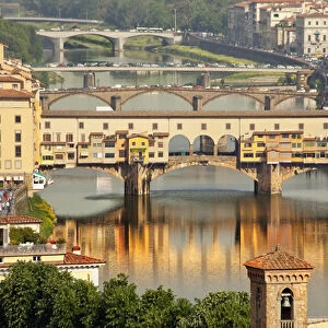 Ponte Vecchio Covered Bridge Arno River Reflection Florence Italy Bridge is the oldest