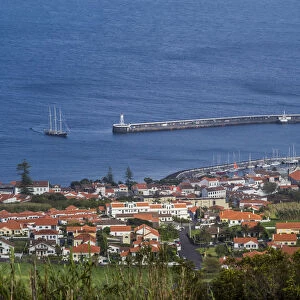 Portugal, Azores, Faial Island, Horta. Elevated town view from Monte Carneiro
