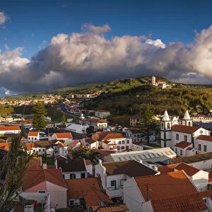Portugal, Azores, Faial Island, Horta. Elevated town view from Monte Quelmado