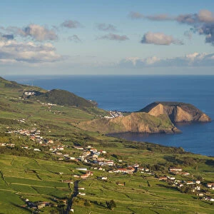 Portugal, Azores, Sao Jorge Island, Pico da Velha. Elevated landscape view