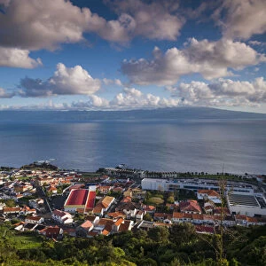 Portugal, Azores, Sao Jorge Island, Velas. Elevated town view