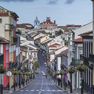 Portugal, Azores, Terceira Island, Angra do Heroismo. Rua da Se street