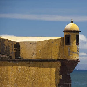 Portugal, Madeira Island, Funchal. Historic yellow Saint Tiago Fortress (aka Forte