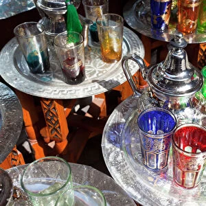 Pots of mint tea & glasses, The Souk, Marrakech, Morocco