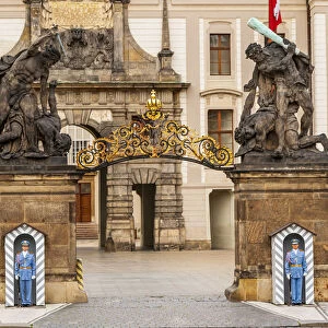 Prague, Czech Republic. The Matthias Gate at Prague Castle, with guards