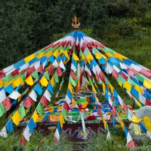 Praying flags in Mati Temple Scenic Area, Zhangye, Gansu Province, China Praying flags in Mati Temple Scenic Area, Zhangye, Gansu Province, China