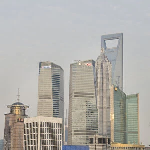 Pudong district skyline and Huangpu River Shanghai, China